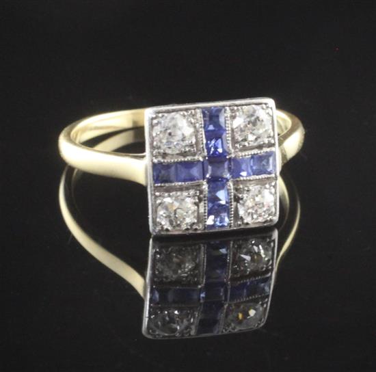 A gold, sapphire and diamond tablet ring, size O.